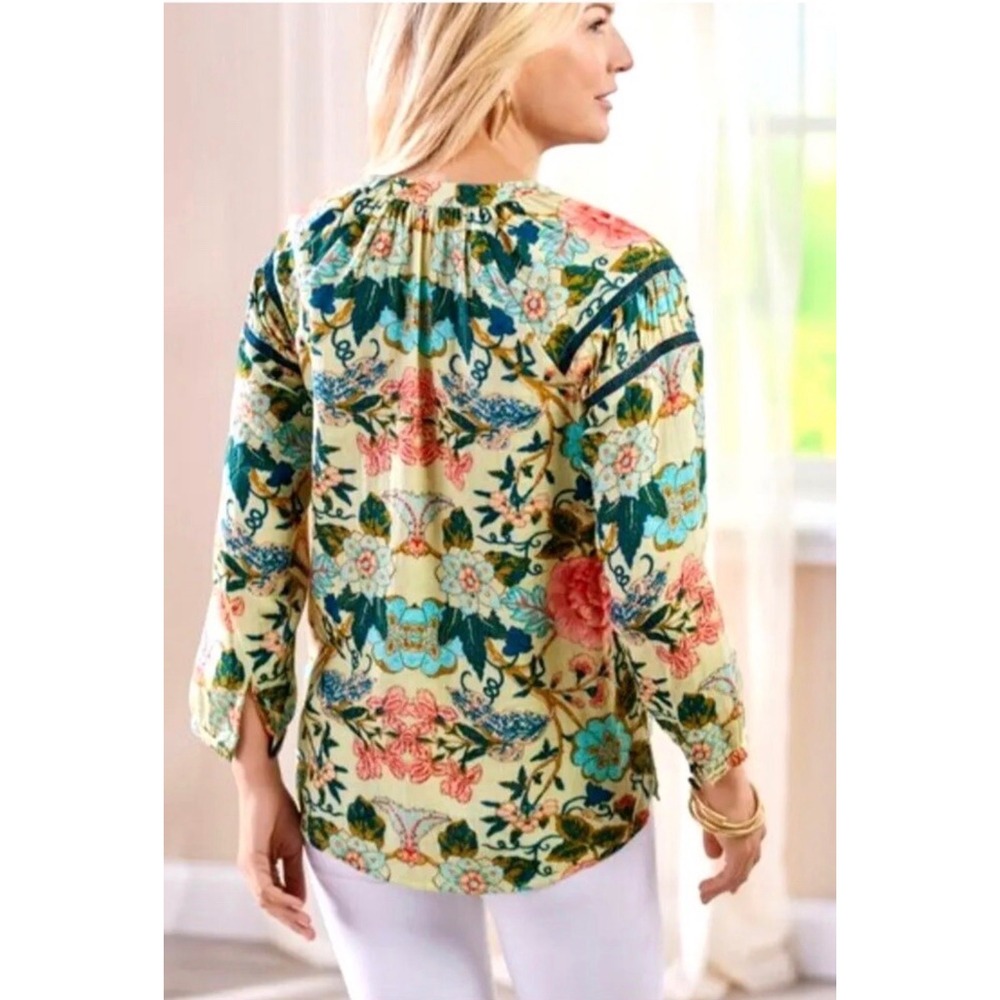 Soft Surroundings Bisonette Gauze Shirt Floral Cotton Button Down Sz L